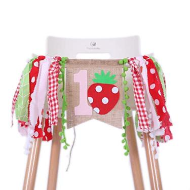 Imagem de WAOUH Faixa de aniversário de morango para 1 ano de aniversário - decoração de primeiro aniversário para adereços de fotos, festa de aniversário de morango para chá de bebê, melhores suprimentos de festa