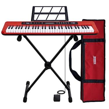 Imagem de Kit Teclado Musical Iniciante RD Kobe KB-300 5/8 61 Teclas com Sensibilidade ao Toque com Pedal Sustain Capa e Suporte
