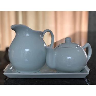 Imagem de Jogo Café e Chá, Bandeja + Bule Chaleira 830ml + Jarra clássica 1,3L - Porcelana Branca