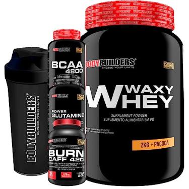 Imagem de Kit Whey Protein Waxy Whey - 2kg + Cafeína + BCAA 250 Cáps + Glutamina + Coq 600ml - Bodybuilders Paçoca
