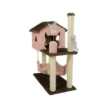 Imagem de Arranhador Playground Casa para Gato com Brinquedo e Poste de Sisal – Rosa