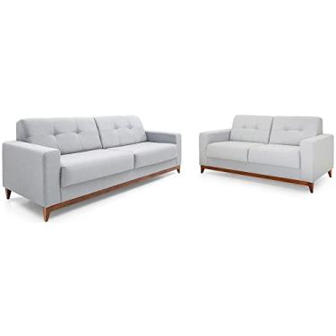 Imagem de Conjunto Sofás 2 e 4 Lugares Herval Safira, Linho Cinza Claro