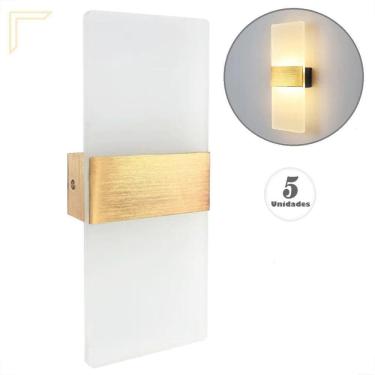 Imagem de Kit 5 Arandela Quarto Dourado Escovado Acrilico Led 3000K