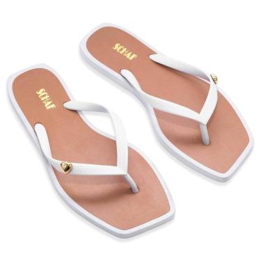 Imagem de Chinelo Feminino Bico Quadrado Metal Coração Conforto Casual-Feminino