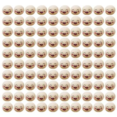 Imagem de XLMZL 100 peças de contas espaçadoras de madeira sorridente contas soltas de artesanato contas de rosto natural bola de madeira para joias pulseira colar fazendo contas de madeira com rosto DIY
