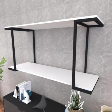 Imagem de Prateleira Industrial Suspensa Estante Parede Nicho Branco Cozinha Escritorio Sala Quarto Infantil