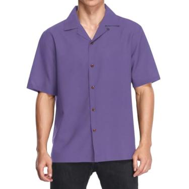 Imagem de CHIFIGNO Camisas havaianas masculinas de manga curta casual com botões camisas folgadas tropicais de praia, Violeta, P