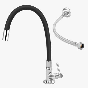 Imagem de Torneira P/Cozinha Mesa Tb Gourmet Colorido 1/4v + Flexivel Cor:Preto