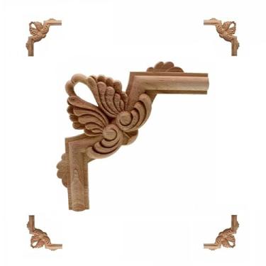 Imagem de Apliques de canto onlay de madeira, 4 peças, esculturas de madeira sem pintura, decalques de móveis para armário, espelho, lareira, porta de cama, guarda-roupa (Size : 15x15cm/5.9x5.9inch)