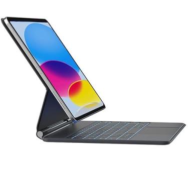 Imagem de Capa de teclado para iPad 10ª geração (10,9 polegadas, 2022), magnética com trackpad multitoque compatível com Apple iPad 10ª geração 10,9 com suporte cantilever, retroiluminação de 7 Español