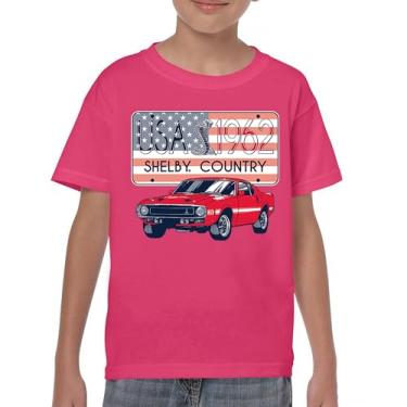 Imagem de Camiseta Shelby Country Youth 1962 GT500 American Racing USA Made Mustang Cobra GT Performance Powered by Ford Kids, Rosa choque, G
