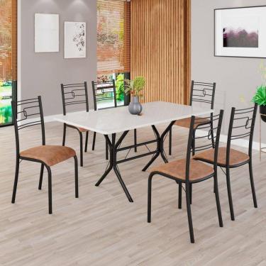 Imagem de Conjunto Sala de Jantar Mesa Retangular 140x75cm Tampo Madeira Mdp Off White 6 Cadeiras...