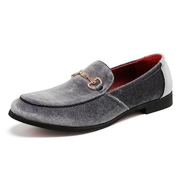 Imagem de LCQL Sapato masculino de luxo veludo Penny loafer nobre slip-on camurça mocassins para fumar plus size 7-13, Prateado, cinza, 12.5