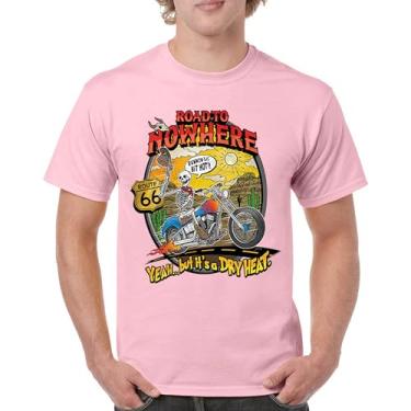 Imagem de Camiseta masculina Road to Nowhere But its a Dry Heat Funny Skeleton Biker Ride Motorcycle Skull Route 66 Southwest, Rosa claro, 4G