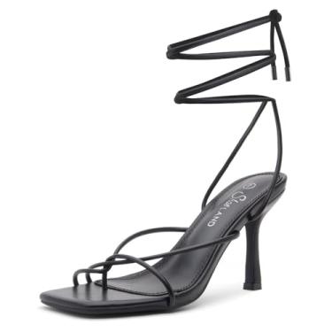 Imagem de Shoe Land Sandália feminina SL-Dafne bico quadrado com cadarço e salto agulha, 2201 preto, 7.5