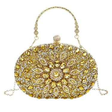 Imagem de McBecdy Bolsas clutch femininas com strass para noite bolsas brilhantes de cristal para festa de casamento, Dourado, Corrente removível
