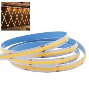 Imagem de Fita LED 3000K COB 12v IP20 5 Metros Teto Rebaixado Iluminaçao Profissional Perfil Espelho Sanca Gesso Ambiente Externo