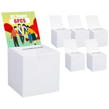 Imagem de Uniclife Pacote com 6 urnas com ranhura, caixa de sugestões, sorteio, caixa de doação para arrecadação de fundos, caixa de papelão branca com cabeçalho removível para concurso de cartão de coleta de