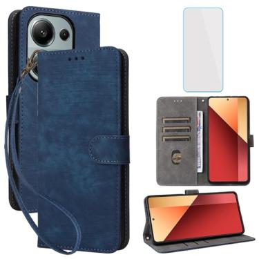 Imagem de IUQXU Capa carteira para Xiaomi Redmi Note 13 Pro 4G/Poco M6 Pro 4G LTE com protetor de tela, suporte para cartão, capa para celular Redmi Note13 Pro LTE azul