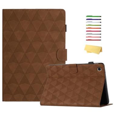 Imagem de UUcovers Capa para Samsung Galaxy Tab A7 Lite 22.1 cm versão 2021 (SM-T220/T225/T227) com suporte/porta-lápis/bolsos para cartões/fecho magnético/capa carteira de couro PU em relevo, diamante marrom