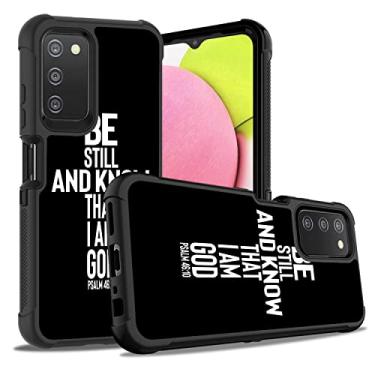 Imagem de ZXHSBROK Capa para celular Galaxy A03S, cruz cristã versículo bíblico salmo 46:10 design resistente 3 em 1 plástico rígido híbrido e silicone macio à prova de choque capa de proteção contra quedas