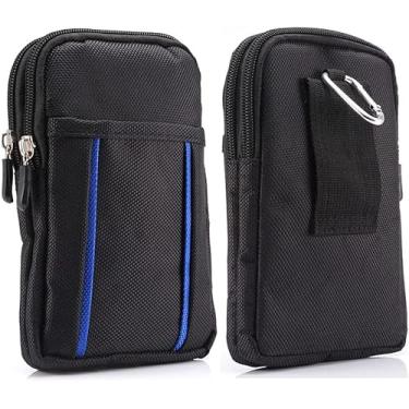 Imagem de Bolsa de cinto para celular para homens e mulheres, bolsa de cintura para celular pequena, à prova d'água de 17,5 cm, bolsa vertical para cinto de nylon para smartphone com zíper, pochete com