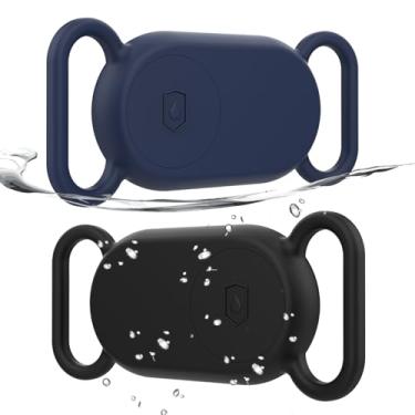 Imagem de Rzttwl Pacote com 2 coleiras para cães à prova d'água compatíveis com Samsung Galaxy SmartTag 2, rastreador GPS de silicone oculto para Samsung Tag 2, capa antiperda para coleira Smart Tag 2 (preta,