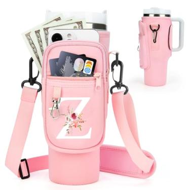 Imagem de Suporte inicial para garrafa de água com alça para copo Stanley de 1,18 ml/copo simples moderno de 1,134 g, bolsa de transporte de garrafa de água com alça, bolso de telefone personalizado A-Z para