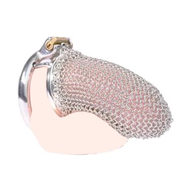 Imagem de Dispositivo de castidade masculino gaiola de pênis de aço inoxidável corrente de malha oca gaiola de pênis com anel anti-escape com pontas cinto de castidade para casais masculinos brinquedos sexuais(