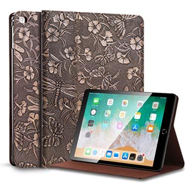 Imagem de Gexmil Capa para iPad 9,7 polegadas, 6ª/5ª geração (2018/2017) - iPad Air 2/1 geração Capa de couro genuíno anti-impressão digital/deslizante, capa fólio de couro bovino hibernar/despertar automático com suporte ajustável, padrão de borboleta