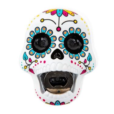 Imagem de BigMouth Inc. Abridor de garrafas Sugar Skull com caveira de açúcar, abridor de garrafas, decoração de caveira montável com abridor de garrafa de metal