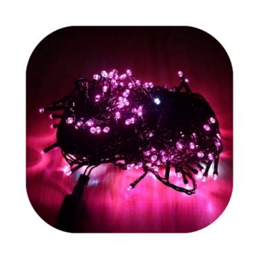 Imagem de Cordão Pisca 100 Led Prova D´água Fixo Rosa Fio Verde 10m Decor Natal 220v