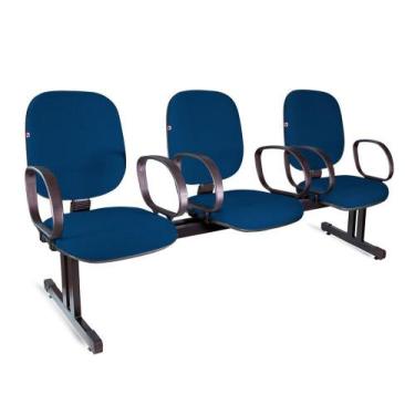 Imagem de Longarina Diretor 3 Lugares Braços Tecido Azul Com Preto - Ideaflex