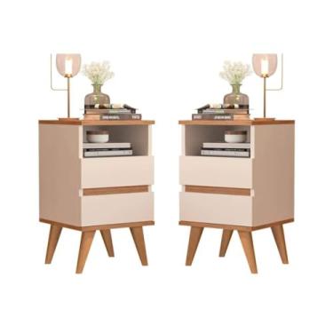 Imagem de Kit Conjunto 2 Mesa de cabeceira retro quarto 2 gavetas - pop - Off White/Nature