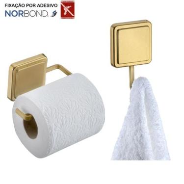Imagem de Kit Suporte Papel Higiênico Gancho Multiuso Porta Toalha Banheiro Ades