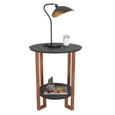 Imagem de Mesa De Apoio Redonda 2 Tampos Pés Cobre - Preto - RDS