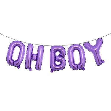 Imagem de 16 inch Oh Boy Balloons Banners Alphabet Foil Letter Balloon Decoration with Rope for Baby Shower Birthday Party Gender Reveal Party (OH BOY Purple)