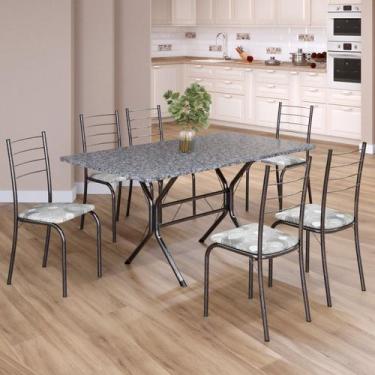 Imagem de Conjunto Sala de Jantar Mesa Retangular 140x75cm Tampo Granito Ocre 6 