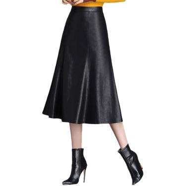 Imagem de Outono inverno saia de couro real feminina pele carneiro saias longas cintura alta preto uma linha saia senhora do escritório, heise, xxl
