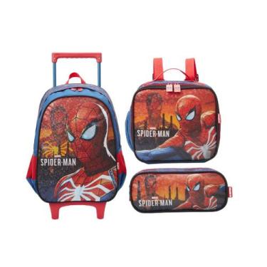 Imagem de Kit Mochila Rodinha Homem Aranha Lancheira Estojo 2025 Azul - Xeryus