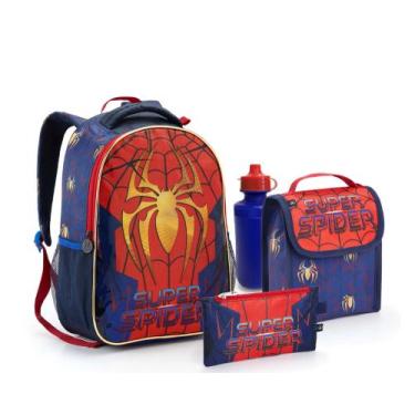 Imagem de Kit Mochila 5 Peças Homen Aranha Dourado  Seanite Infantil Menino Esto