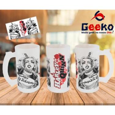 Imagem de Caneca de Chopp Arlequina Harley Quinn Geeko, Jateada, 500ml
