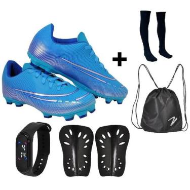 Imagem de Chuteira Campo Adulto Juvenil 200 Nova Travas Futebol Uzze + Meião Can