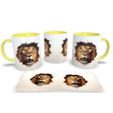 Imagem de Caneca Preta de Porcelana Personalizadas Arte Espelhada em 3D Animais (Leão Amarela 3)