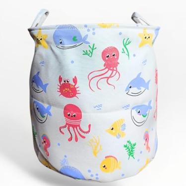 Imagem de Cesto Organizador Multiuso Dobrável Roupa Suja Brinquedos Tamanho Grande 42 x 45 cm Resistente Temático Utilidade Para Casa Inteira (OCEANO)