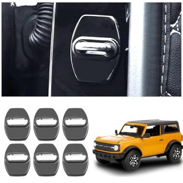 Imagem de YJMOTOR 6 peças Bronc Sport 2021 2022 2023 Tampa de trava de aço inoxidável tampa de proteção do braço da porta acessórios interiores para Ford Bronco 2 e 4 tipo de porta decoração (preto)