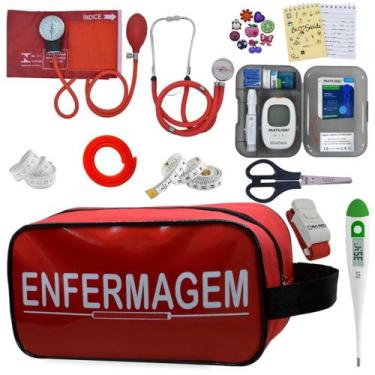 Imagem de Kit Enfermagem Aparelho de Pressão Estetoscópio Medidor Glicose Premiu