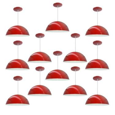 Imagem de Kit 12 Luminária Pendente Meia Lua 40cm Interior Branco Brilho Fiação 