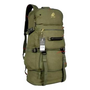 Imagem de Mochila Camping Em Lona Com Expansão Reforçada Kvn 80 Litros, Verde