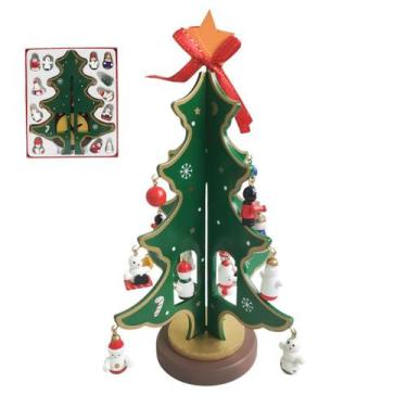Imagem de Mini Arvore de Natal Natalino Madeira Enfeite Papai Noel Arvore Boneco